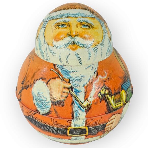 VTG Bristol Ware Santa Roly Poly tin container 6" x 7" - Picture 1 of 10